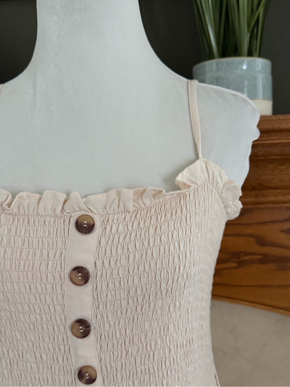VENUS Cream Linen Blend Smocked Bodice Wide-Leg Jumpsuit Size 10 NWOT - Picture 3 of 13